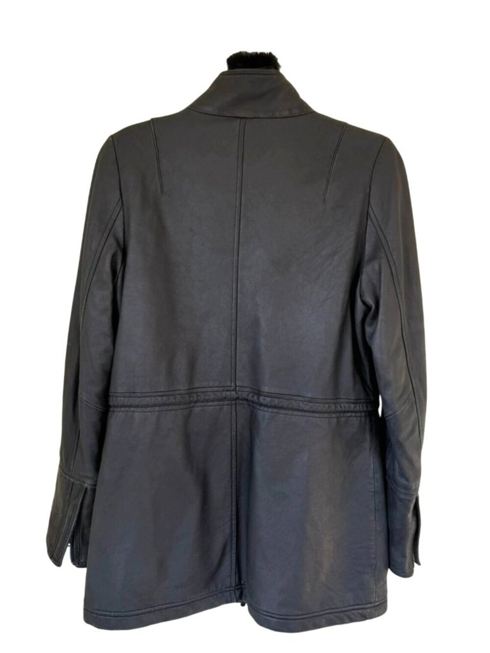 June Black Leather Jacket, Real Rabbit Fur Size Small - Picture 2 of 16